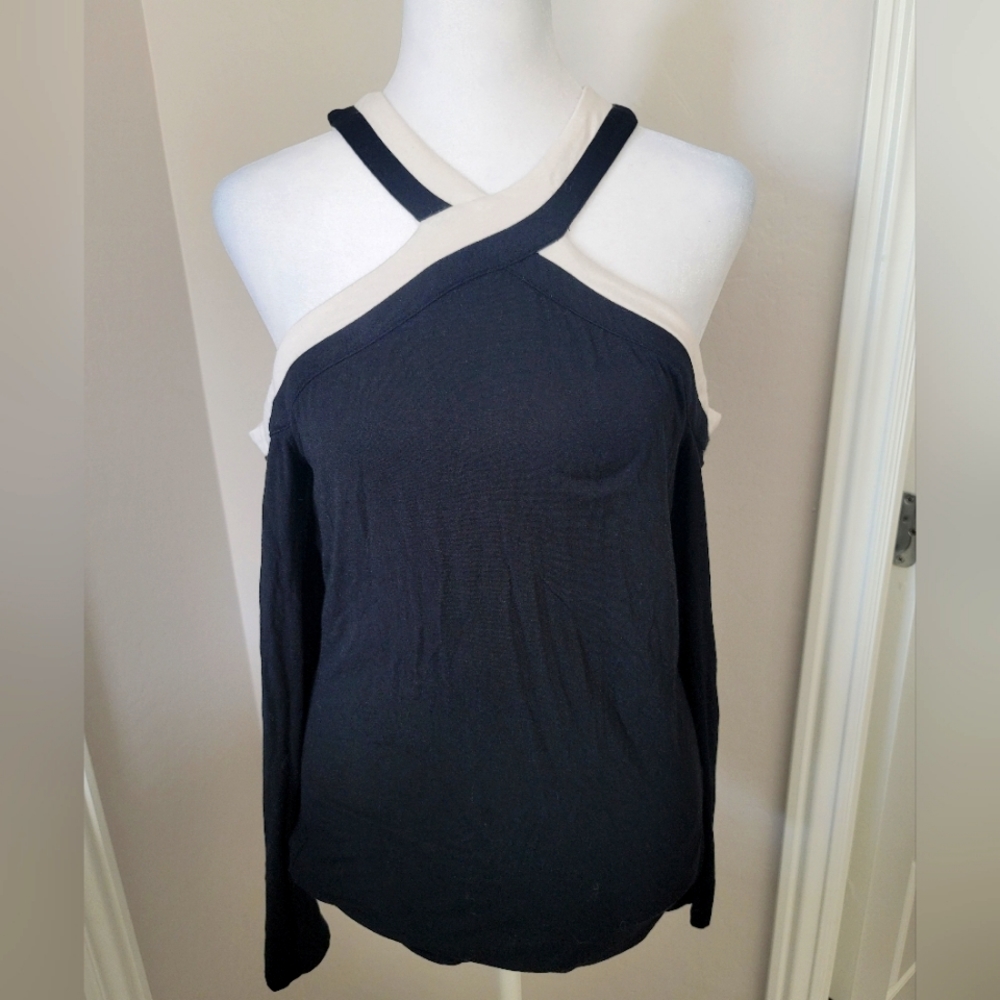 INC cold shoulder top in black and white